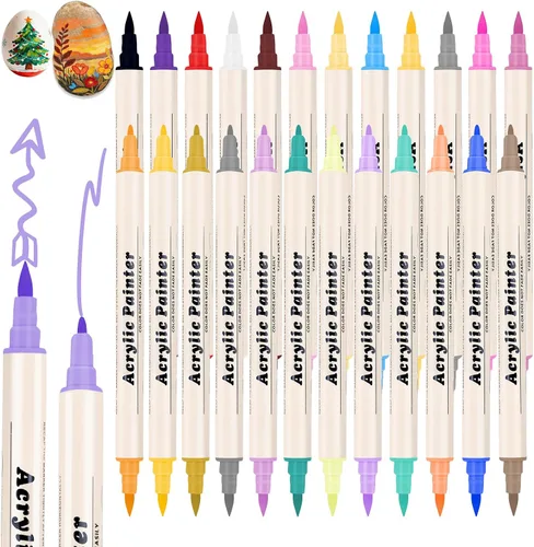 Juego de rotuladores y marcadores de pintura acrílica de 24 colores, rotuladores de fieltro de doble punta, marcadores de pintura a base de agua