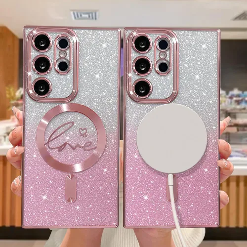 Miniatura 94 de ZONRW - Funda para Samsung Galaxy S22 Ultra magnética, para mujeres y niñas, cubierta trasera suave, lujosa, con corazón de amor, bling, degradado