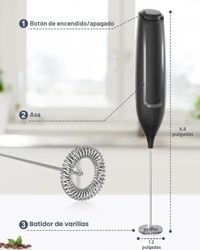 Miniatura 6 de Espumador de leche de mano con batería, espumador eléctrico con varilla de espuma, mezclador de bebidas con batidor de acero inoxidable para café