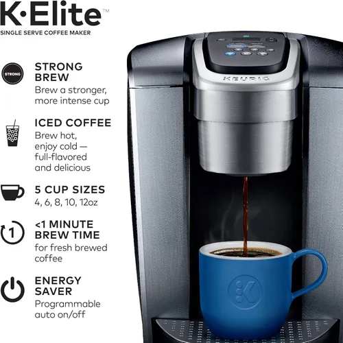 Miniatura 3 de Keurig K-Elite - Cafetera de cápsulas K-Cup de una sola porción, plata cepillada y taza de viaje para cafetera de cápsulas K-Cup, 1 unidad