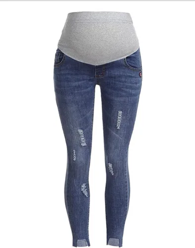 Miniatura 2 de YONGHS Pantalones de mezclilla de maternidad ajustados rasgados con soporte para el vientre pantalones de mezclilla para mujeres embarazadas