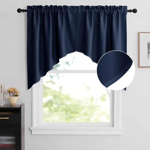 Miniatura 11 de NICETOWN Home Fashion - Cortinas de cocina con bolsillo para poste, cenefa festoneada a medida, cenefa festoneada sólida para ventana de Marrón