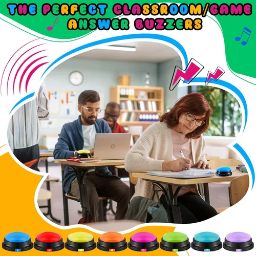 Miniatura 7 de Xuhal 8 piezas de botones zumbadores de grabación para juegos de trivia con zumbadores de respuesta grabables de números para entrenamiento