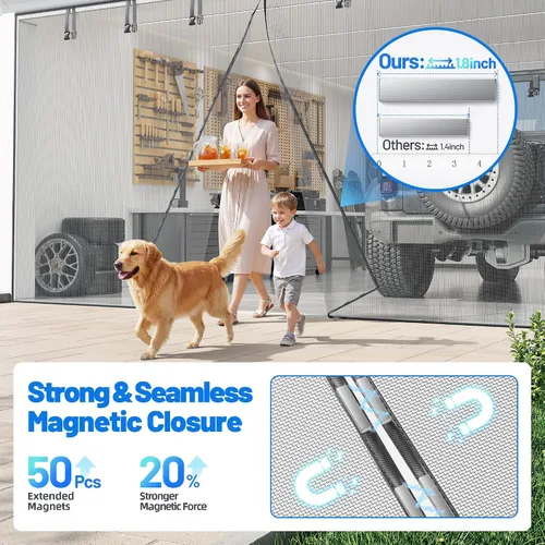 Miniatura 3 de Pantalla de puerta de garaje para garaje de 1 auto, malla magnética resistente con 6 correas enrollables, puertas de garaje de fibra de vidrio