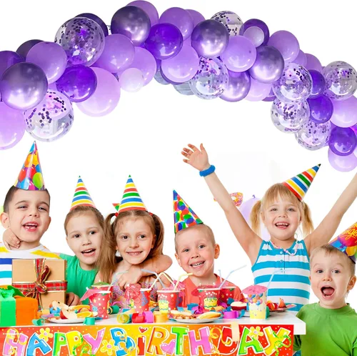 Miniatura 7 de Togvu Globos Morados y Blancos, 60 Paquetes de 12 Pulgadas Globos de Confeti Cromado Metálico Claro Oscuro para Niñas Mujeres Boda Cumpleaños Baby