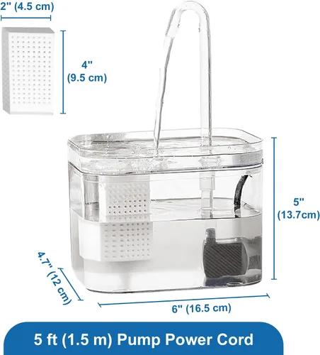 Miniatura 7 de SunGrow Fuente de agua para gatos, estación de hidratación de flujo automático con filtro y bomba USB silenciosa, cuenco de alimentación
