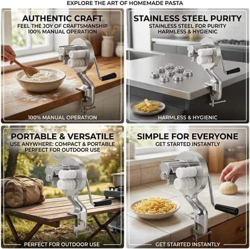 Miniatura 3 de Máquina manual para hacer macarrones, máquina para hacer pasta, máquina para hacer pasta, acero inoxidable, manivela, fideos, máquina de prensado