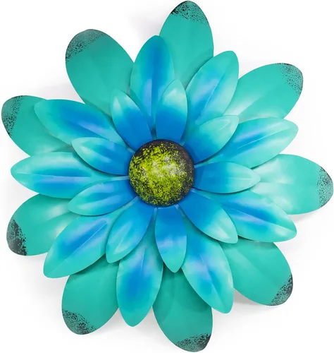 EASICUTI Decoración de pared de metal azul con flores de metal para colgar en interiores y exteriores, hogar, baño, cocina, dormitorio, sala de