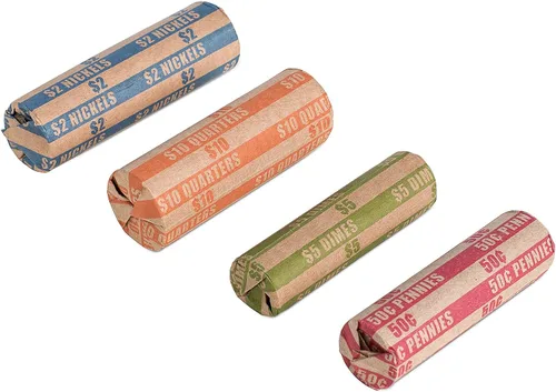 Miniatura 10 de Envoltorios de monedas 100 surtidos, envoltorios de rollos planos para monedas, incluyendo 30 cuartos, 30 centavos, 20 monedas de diez centavos, 20