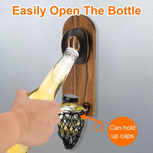 Miniatura 4 de uxcell Abrebotellas de madera montado en la pared, sombrero de vaquero vintage, abridor de tapas de cerveza con imán y tapa coleccionista, regalos