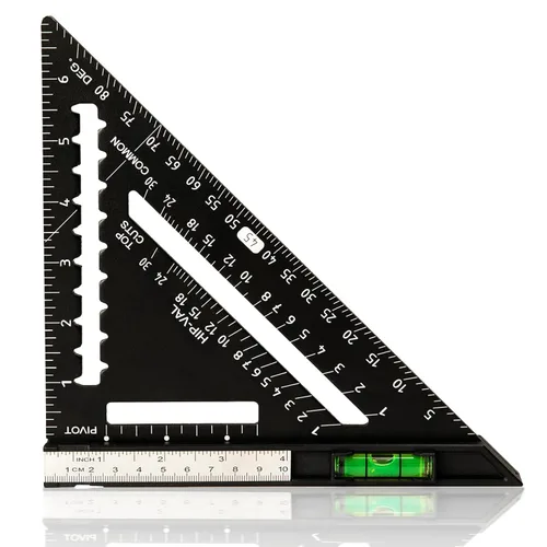 Beslands Escuadra de Viga de 7 pulgadas con Nivel, Regla Triangular de Metal de Aluminio Escuadra de Carpintero Herramienta de Trazado para Negro