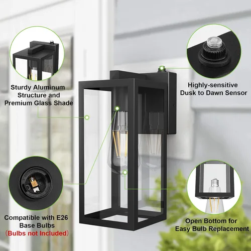 Miniatura 4 de Aipsun Farol de pared para exteriores con sensor de atardecer a amanecer, aplique de pared exterior negro, soporte de pared para exteriores