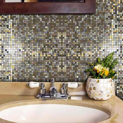 Miniatura 7 de 10 hojas de azulejos de salpicaduras para despegar y pegar, paneles de pared autoadhesivos de aluminio 3D, calcomanías de mosaico metálico
