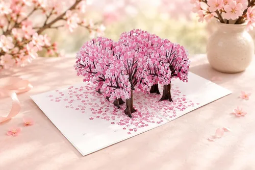 Miniatura 3 de ETA Tarjeta de felicitación de bosque de cerezos en flor 3D – Tarjeta Sakura hecha a mano para cumpleaños, aniversario, día de la madre y ocasiones