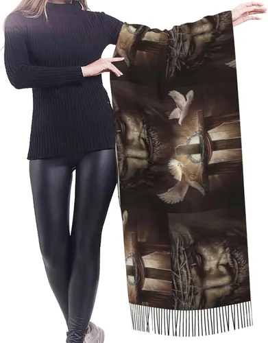 Miniatura 2 de ZTUOECV Bufanda con borlas, chal envolvente para mujer, vestidos de noche de otoño e invierno, bufandas, regalos cristianos únicos