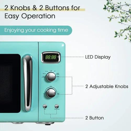 Miniatura 3 de GOFLAME Horno microondas grande de 0.9 pies cúbicos, microondas retro de 900 vatios con bloqueo de seguridad para niños, función de descongelación