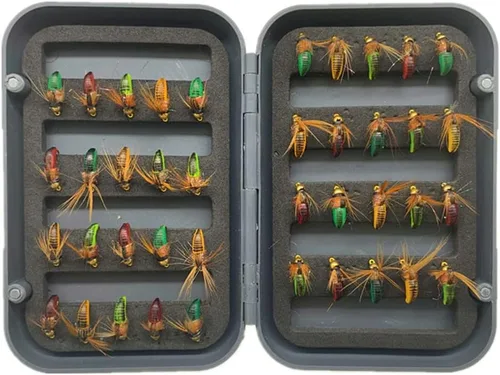 Miniatura 4 de Fly Fishing Flies Kit Trout Steelhead Salmon Bass Flies Assortment 32Pcs-148pcs Include Dry Wet Flies Nymphs Streamers Maggot, Fly Lure Set 24