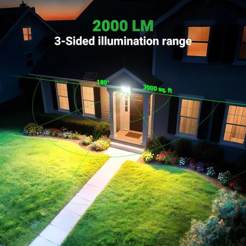 Miniatura 2 de intelamp Luces solares impermeables para exteriores, 20000 mAh, 2000 lúmenes, reflector exterior con control remoto con cable de 16.4 pies