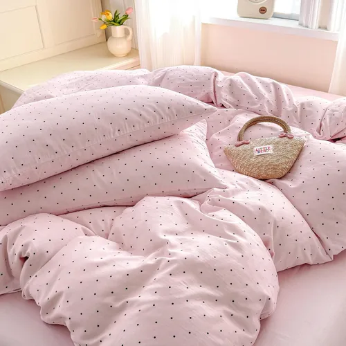 Miniatura 5 de Polka Dot Twin XL Duvet Cover Pink Zipper Twin XL Comforter Cover Cotton Double Gauze Cute Soft Duvet Cover Set with 2 Pillowcases Boho Girls