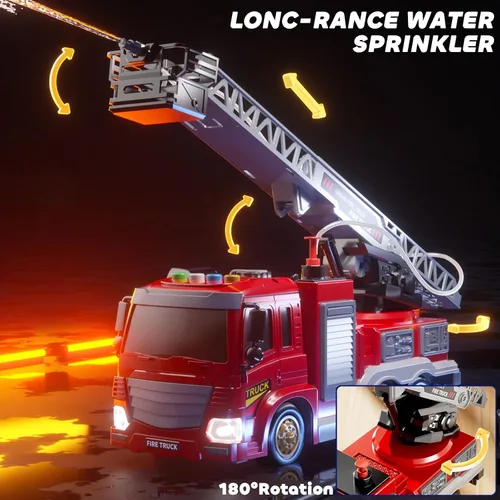 Miniatura 3 de JUKUDAHU Camión de bomberos de juguete para niños de 3, 4, 5, 6, 7, 8 años, juego de camiones de bomberos con escalera giratoria, sonido y luz