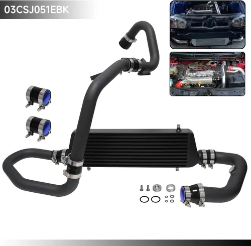 Miniatura 6 de Kit de intercooler de montaje delantero para motores VW Jetta Golf GTI GL/GLI/GLS MK4 1.8T 1.8L 98-05 Motores FMIC Bolt (plisado negro-negro)