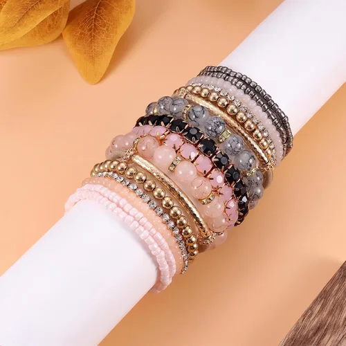Miniatura 4 de MILACOLATO 4 Sets Bohemian Bracelet Sets for Women Multi-Color Bohemian Stackable Stretch Natural Stone Beaded Bracelets Layered Adjustable Boho