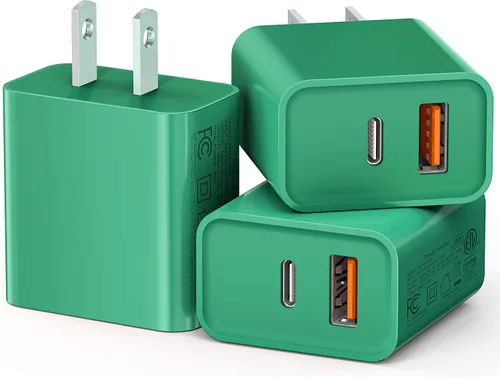 Miniatura 8 de Paquete de 3 cargadores tipo C, enchufe de pared USB C de doble puerto de 20 W PD y QC3.0 USB A bloque de carga rápida para Samsung Galaxy S24