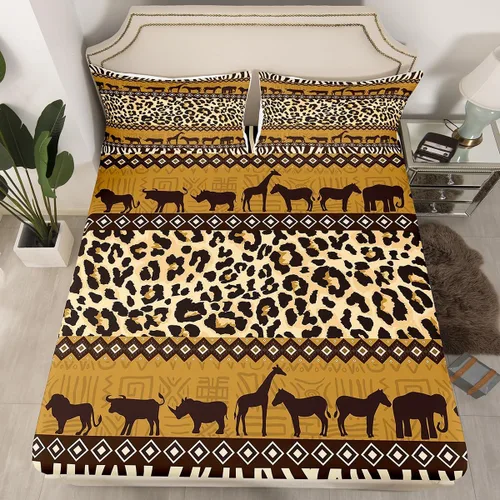 Miniatura 10 de Erosebridal Sábanas de cama de guepardo, sábana bajera con estampado de leopardo, tamaño individual, sábanas de rayas marrones, funda de cama