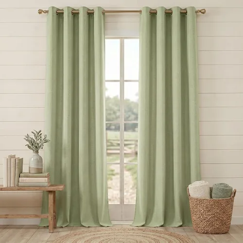 Miniatura 14 de Anpark Cortinas 100% opacas para dormitorio, cortina opaca de lino estilo granja de 84 pulgadas de largo, juego de 2 paneles, cortinas de ventana