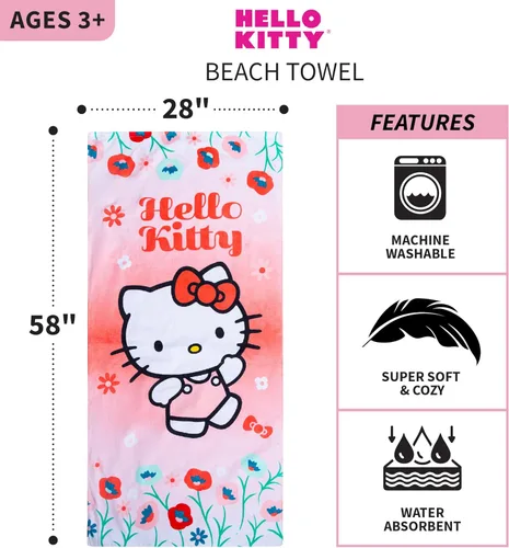 Miniatura 3 de Franco Toalla de playa de algodón súper suave para niños, 58 x 28 pulgadas, Hello Kitty
