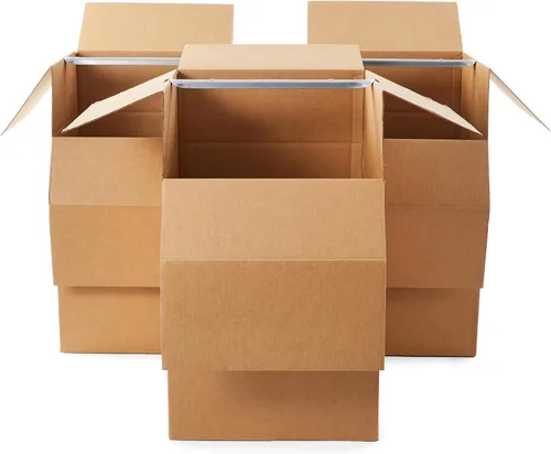 Miniatura 10 de Amazon Basics Cajas de mudanza para ropa de armario con barra, 20 x 20 x 34 pulgadas, paquete de 3 Con barra de suspensión, para empacar ropa