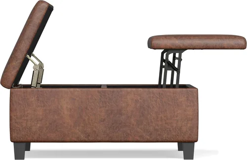 Miniatura 14 de SIMPLIHOME Ellis - Mesa auxiliar cuadrada contemporánea de 36 pulgadas de ancho, otomana de almacenamiento en piel sintética vegana envejecida