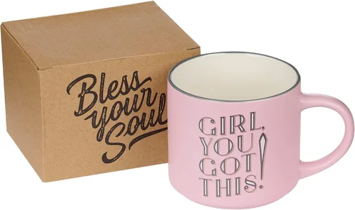 Miniatura 5 de Taza de café rosa XL con texto en inglés "Girl You Got This", divertidos regalos de cumpleaños para mujeres, mamá, compañera de trabajo, jefa dama