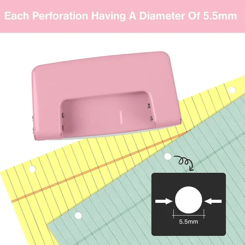 Miniatura 5 de Perforadora de 2 agujeros, perforadora para manualidades, herramienta de perforación de doble agujero, perforadora manual de hojas sueltas, Rosa
