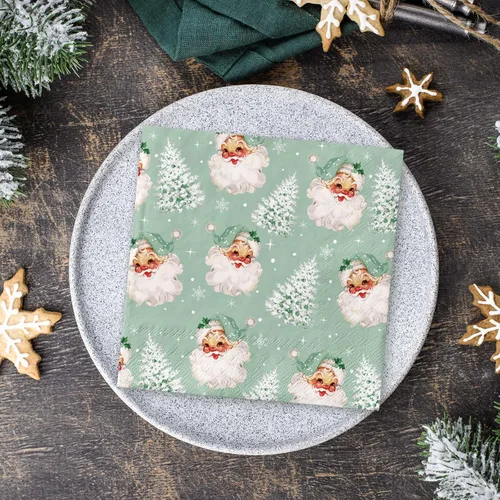 Miniatura 5 de 80 servilletas de Navidad verdes de Papá Noel desechables para almuerzo, servilletas de mano para suministros de fiesta, decoración de mesa
