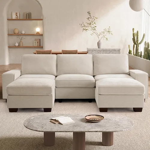 Miniatura 8 de TEKAMON Sofá Modular de 100" con Almacenamiento en los Asientos, Cómodo Sofá de Tela Chenilla de 3 Plazas para Sala de Estar, Oficina, Apartamento