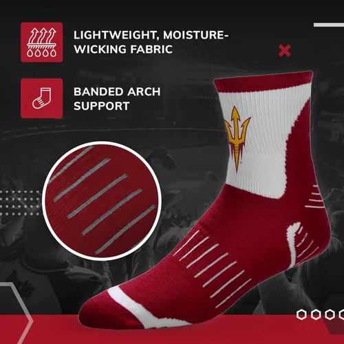Miniatura 6 de For Bare Feet Adult NCAA Surge Quarter Length Crew Socks - All Weather Performance - Men & Women - Enhance Your Team Footwear