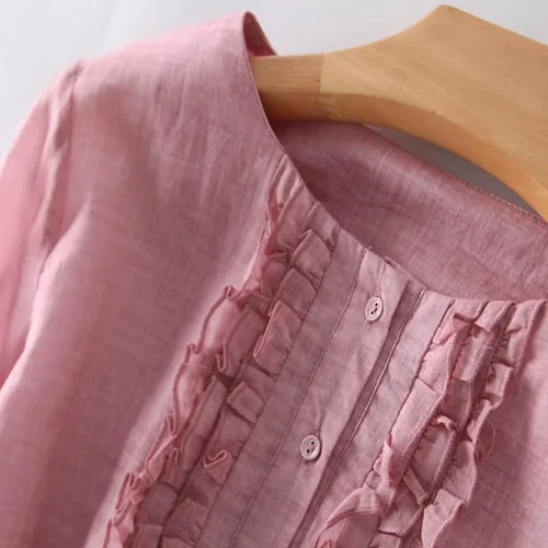 Miniatura 4 de Gamivast Vestidos de lino de manga 34 para mujer, casual, de verano, manga corta, cintura alta, vestido camisero de lino con botones