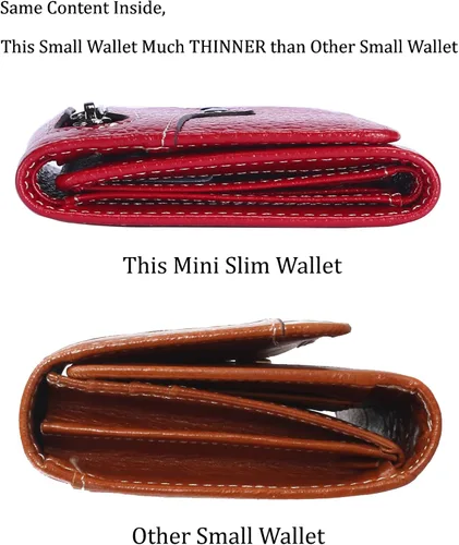 Miniatura 6 de AINIMOER Cartera pequeña de piel para mujer, delgada, compacta, con bloqueo RFID, con bolsillo para monedas, Lichee Wine Rfid Bloqueo, talla única