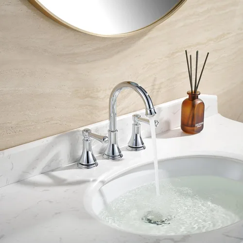 Miniatura 3 de TimeArrow Grifo de Lavabo de Baño Cromado de Dos Manijas de 8 Pulgadas Separado con 3 Orificios con Desagüe Pop-Up, Grifo Moderno de Arco Alto