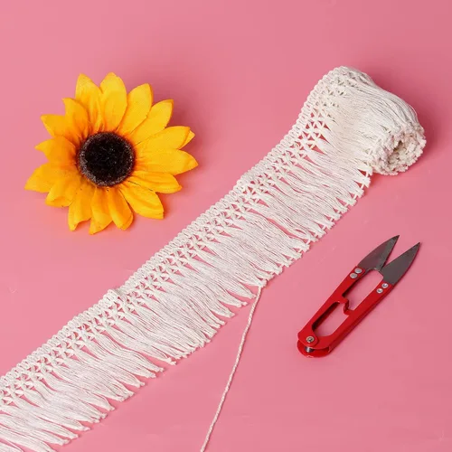 Miniatura 7 de Borla de algodón de 10 yardas x 2.4 in de ancho, ribete de flecos de fibra de encaje, para accesorios de ropa, lámpara de costura para manualidades