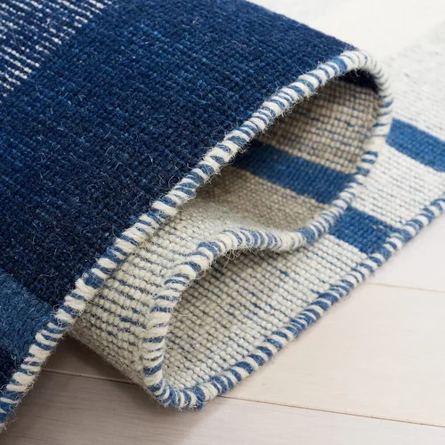 Miniatura 6 de SAFAVIEH Striped Kilim Collection STK707M - Alfombra de lana de tejido plano de 2 pies 3 pulgadas x 8 pies, color azul/beige