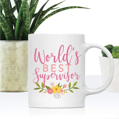 Miniatura 2 de Andaz Press Taza de café de 11 onzas, mejor supervisor del mundo, diseño floral rosa, paquete de 1, hermosas ideas únicas para cumpleaños, Navidad