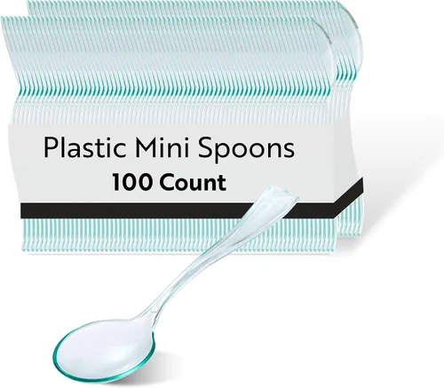 Miniatura 11 de Restaurantware Mini cucharas desechables de 4 pulgadas, 100 cucharas pequeñas desechables, par de alta resistencia con aperitivos o postres, plateado