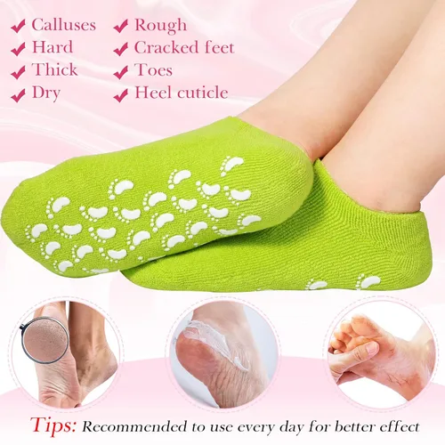 Miniatura 5 de 8 pares de calcetines de gel hidratante para talón seco agrietado, calcetines hidratantes de gel de spa, cuidado de pies, antideslizantes, loción
