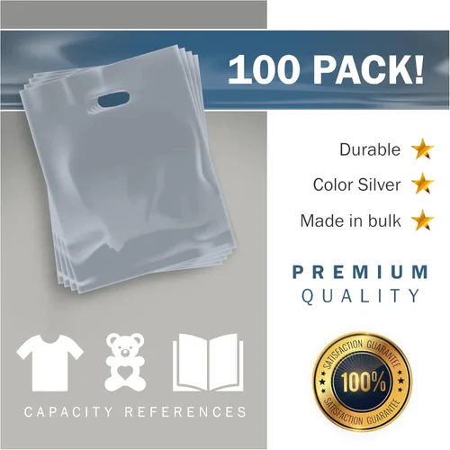 Miniatura 6 de PPB - Bolsas de plástico plateado para mercancía de 12 x 18 pulgadas, acabado brillante, tamaño mediano al por menor, paquete de 100 unidades, 2 mil