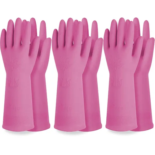 Miniatura 10 de DABOGOSA Mamison 2 pares de guantes de goma impermeables reutilizables para limpieza de lavavajillas para el hogar, guantes de cocina