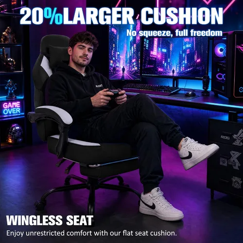 Miniatura 4 de Gaming Chair with Footrest Fabric Gaming Chair for Adults with Massage Lumbar Support, High Back Ergonomic Computer Chair, Pocket Spring Cushion