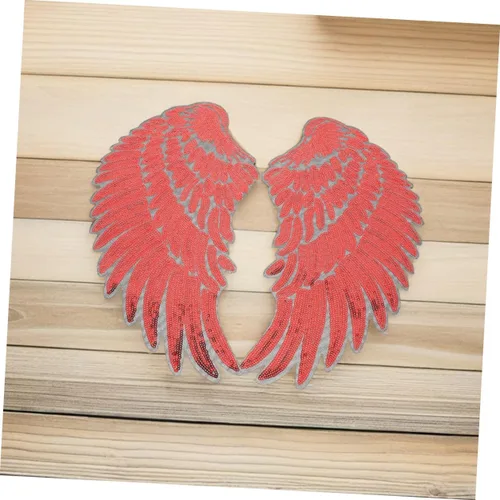 Miniatura 6 de Red Embroidered Sequin Angel Wings Patches 2 Pairs Iron-on Adhesive Backing Appliques for Clothing Backpacks Jackets DIY Craft Party Decorations