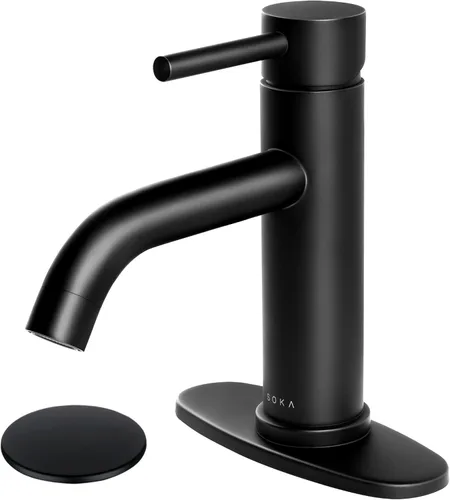Miniatura 16 de SOKA Grifo dorado para lavabo de baño con cascada, grifo de lavabo de un solo orificio con drenaje emergente, grifo moderno para fregadero de tocador